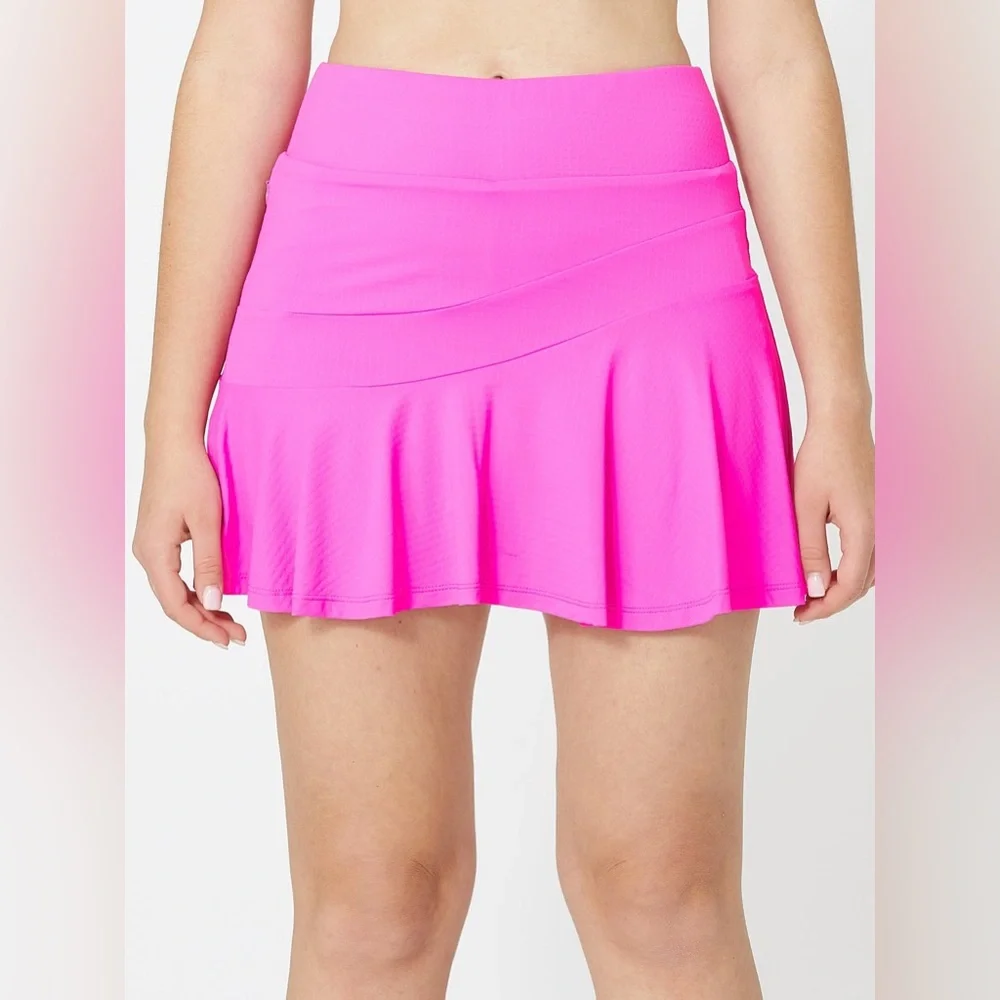 IBKUL Tennis Hot Pink UPF 50+ Mini Zip Pocket Pull On Flounce Skort Skirt L - Picture 13 of 13
